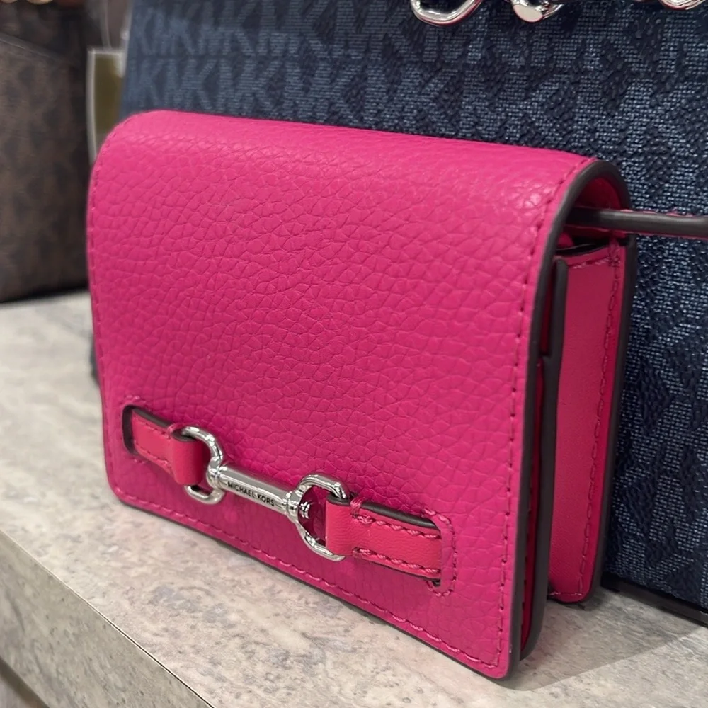 MICHAEL KORS Carson Small Pebbled Leather Flap Wallet DRAGONFRUIT NWT